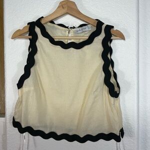 Petal & Pup Cream and Black Scallop Trim Crop Top